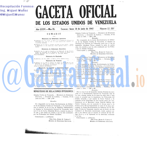 Gaceta Oficial 22337 del 16 Junio 1947