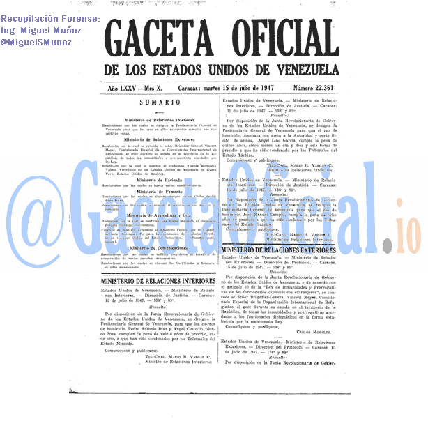 Gaceta Oficial 22361 del 15 Julio 1947