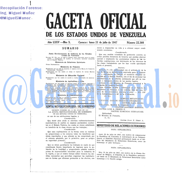 Gaceta Oficial 22366 del 21 Julio 1947