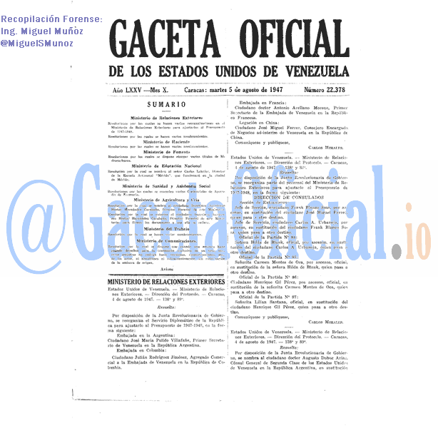 Gaceta Oficial 22378 del 5 Agosto 1947