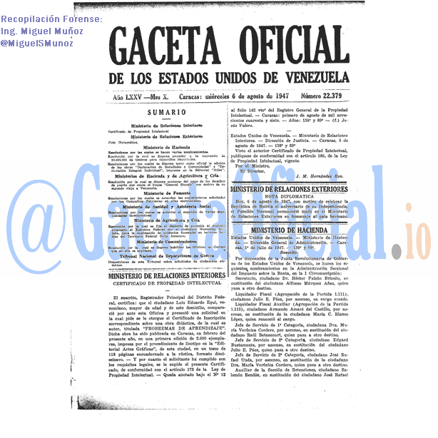 Gaceta Oficial 22379 del 6 Agosto 1947