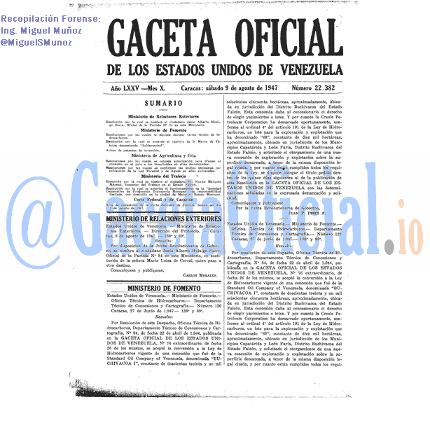 Gaceta Oficial 22382 del 9 Agosto 1947