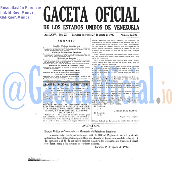 Gaceta Oficial 22397 del 27 Agosto 1947