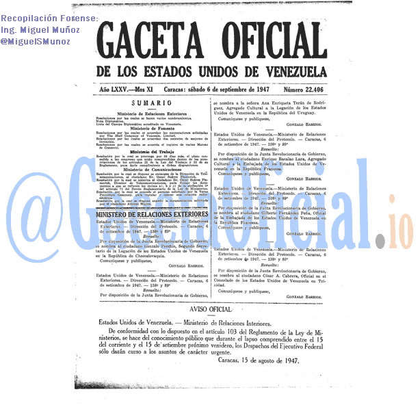 Gaceta Oficial 22406 del 6 Septiembre 1947