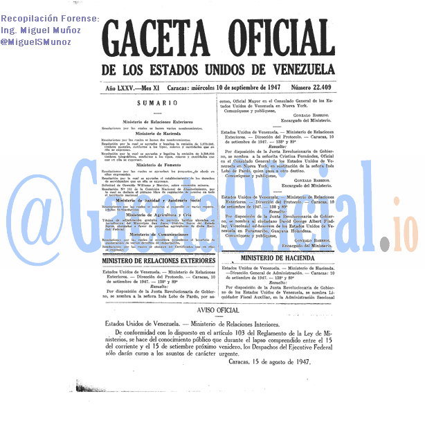 Gaceta Oficial 22409 del 10 Septiembre 1947