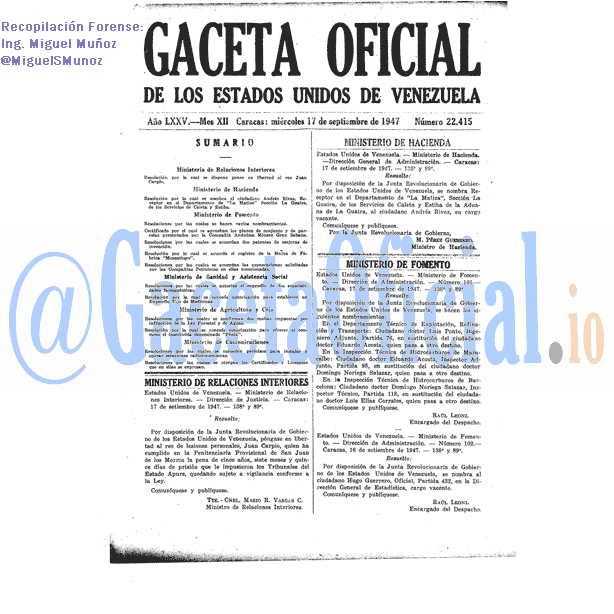 Gaceta Oficial 22415 del 17 Septiembre 1947