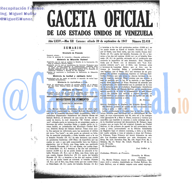 Gaceta Oficial 22418 del 20 Septiembre 1947