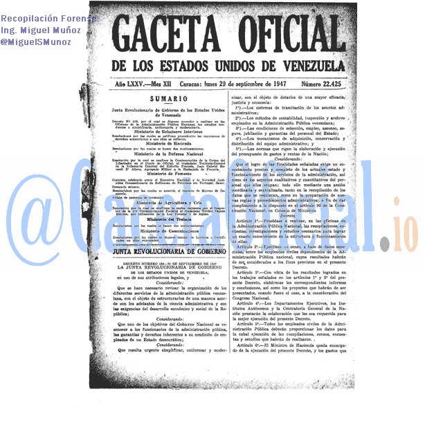 Gaceta Oficial 22425 del 29 Septiembre 1947