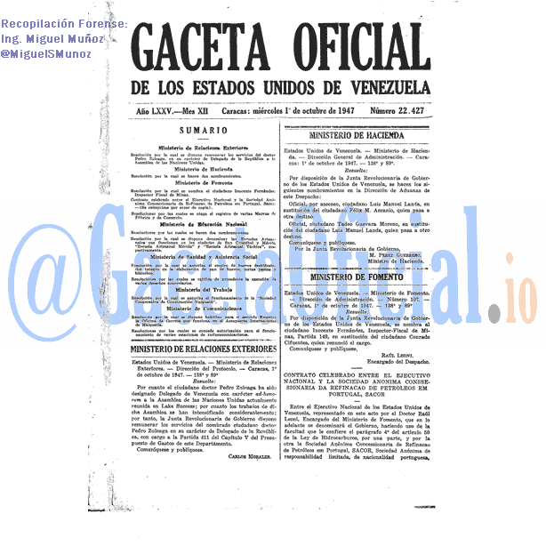 Gaceta Oficial 22427 del 1 Octubre 1947