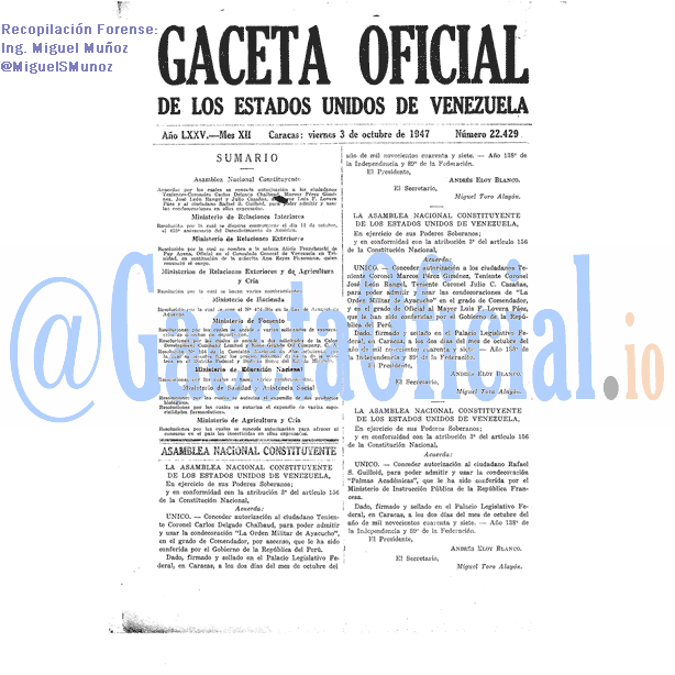 Gaceta Oficial 22429 del 3 Octubre 1947