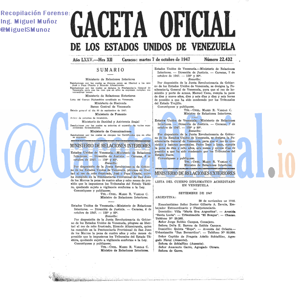 Gaceta Oficial 22432 del 7 Octubre 1947