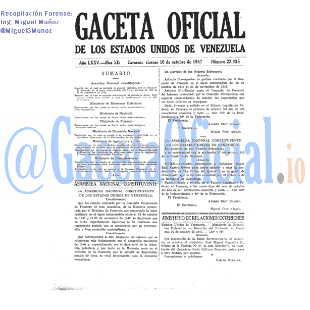 Gaceta Oficial 22435 del 10 Octubre 1947