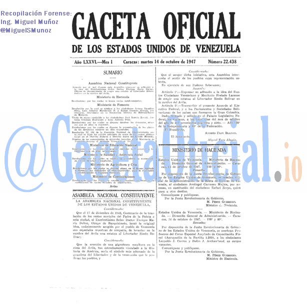 Gaceta Oficial 22438 del 14 Octubre 1947
