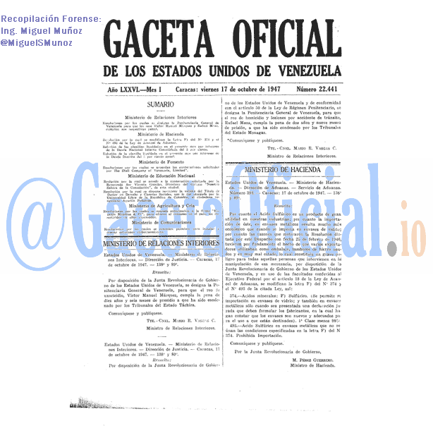 Gaceta Oficial 22441 del 17 Octubre 1947