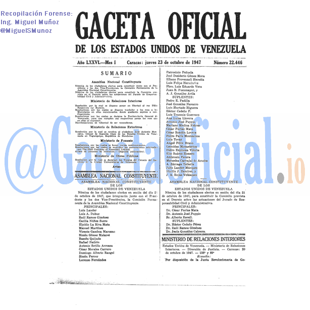 Gaceta Oficial 22446 del 23 Octubre 1947