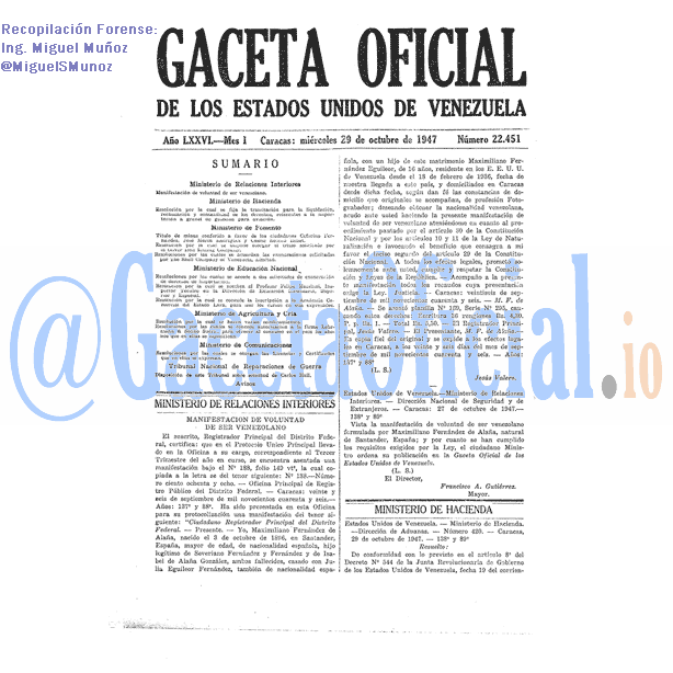 Gaceta Oficial 22451 del 29 Octubre 1947