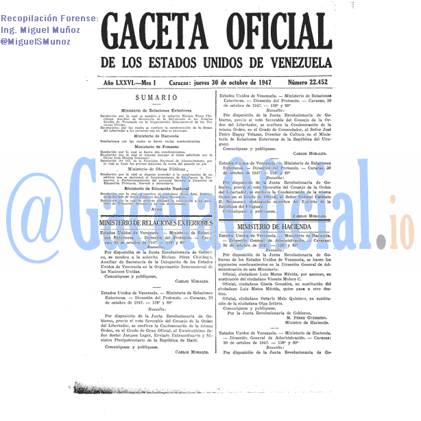 Gaceta Oficial 22452 del 30 Octubre 1947