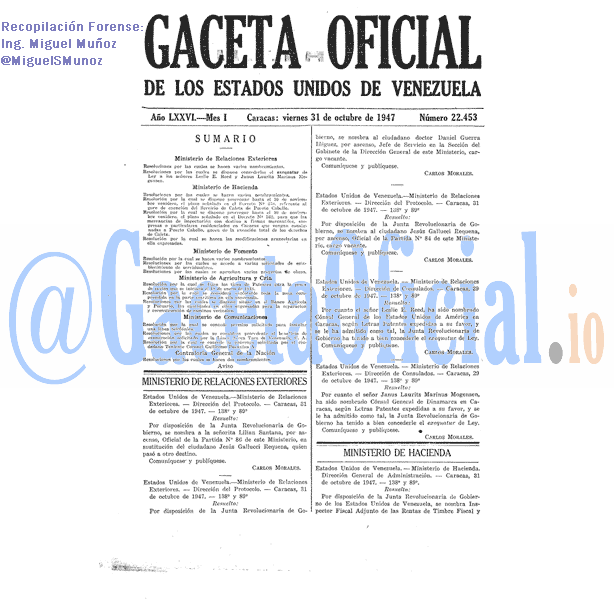 Gaceta Oficial 22453 del 31 Octubre 1947