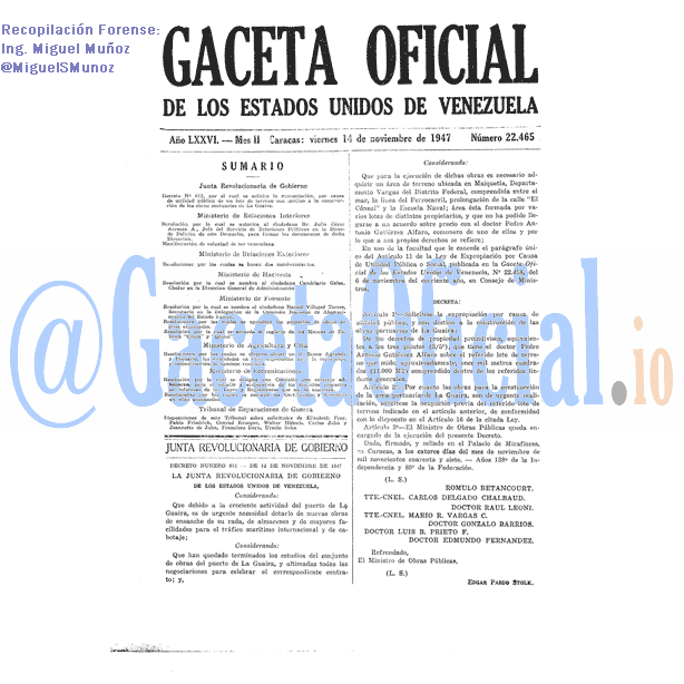 Gaceta Oficial 22465 del 14 Noviembre 1947