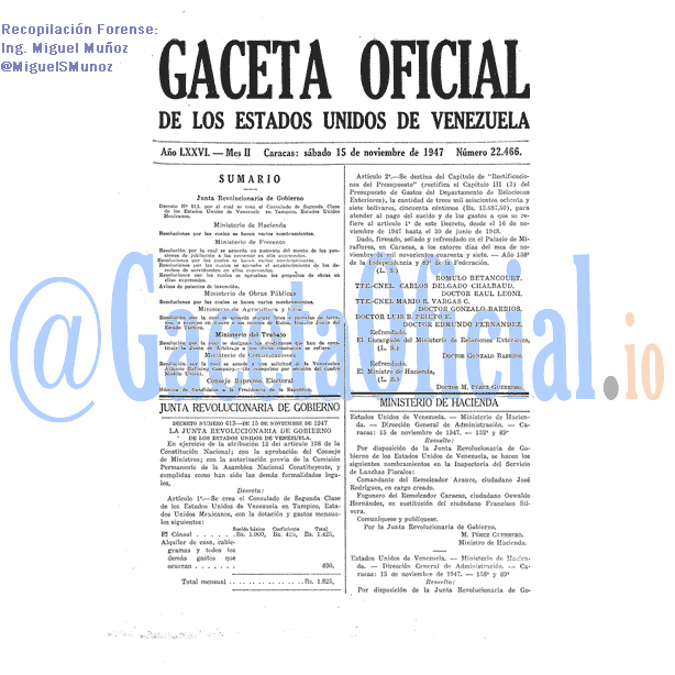 Gaceta Oficial 22466 del 15 Noviembre 1947