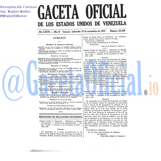Gaceta Oficial 22469 del 19 Noviembre 1947
