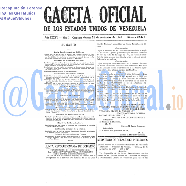 Gaceta Oficial 22471 del 21 Noviembre 1947