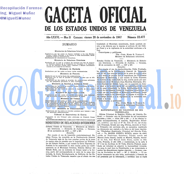 Gaceta Oficial 22477 del 28 Noviembre 1947
