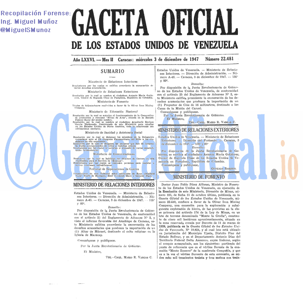Gaceta Oficial 22481 del 3 Diciembre 1947