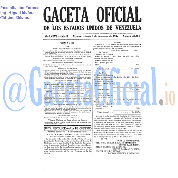 Gaceta Oficial 22484 del 6 Diciembre 1947
