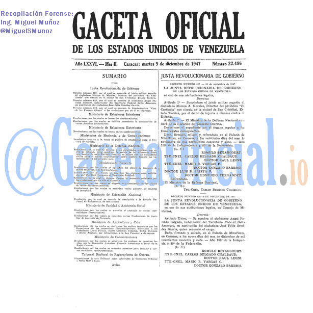 Gaceta Oficial 22486 del 9 Diciembre 1947