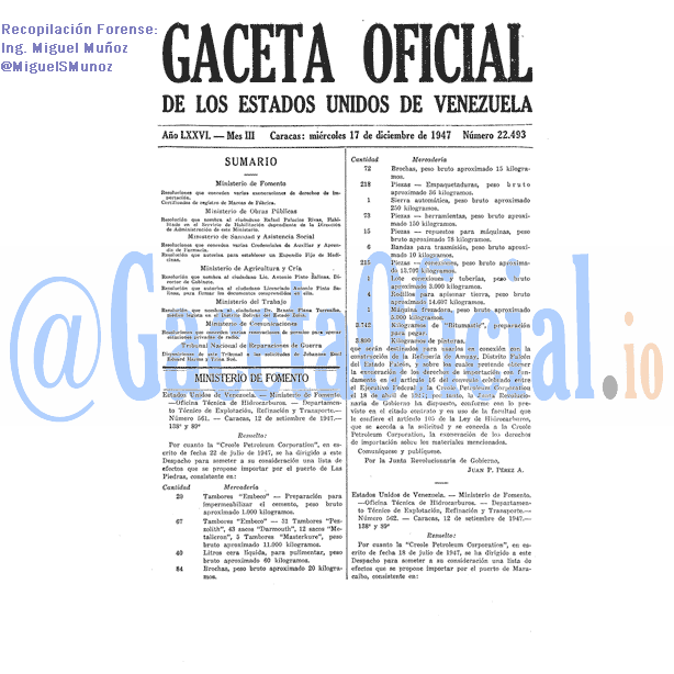 Gaceta Oficial 22493 del 17 Diciembre 1947