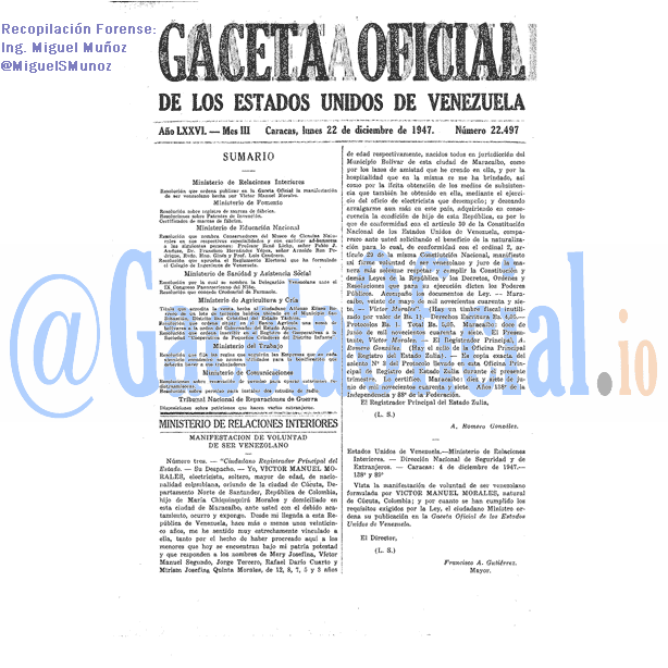 Gaceta Oficial 22497 del 22 Diciembre 1947