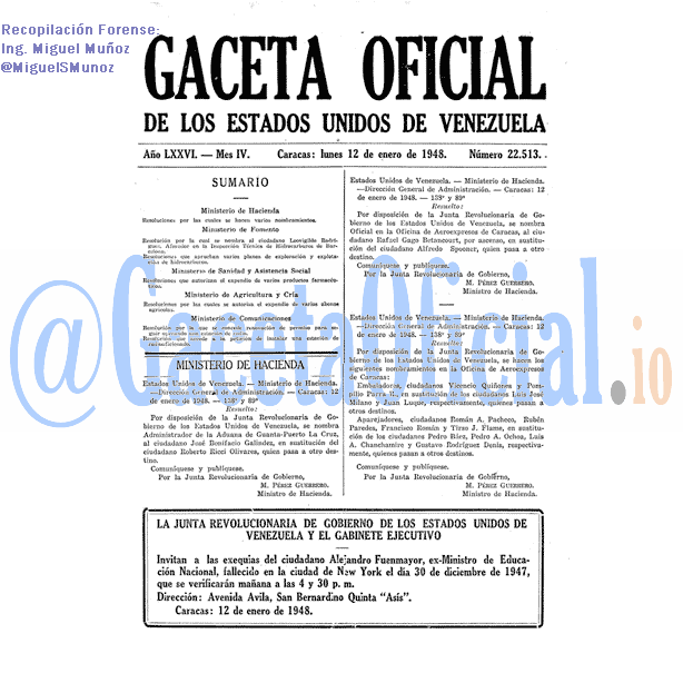 Gaceta Oficial 22513 del 12 Enero 1948
