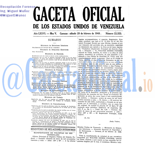 Gaceta Oficial 22555 del 28 Febrero 1948