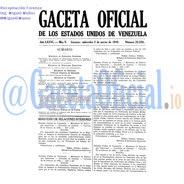 Gaceta Oficial 22558 del 3 Marzo 1948