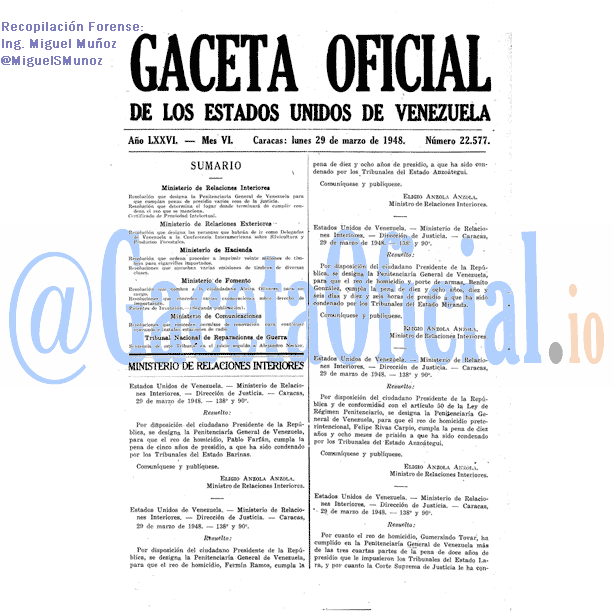 Gaceta Oficial 22577 del 29 Marzo 1948