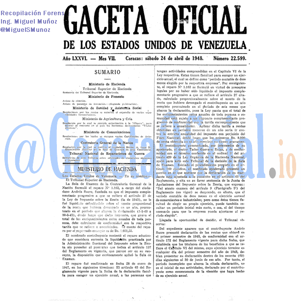 Gaceta Oficial 22599 del 24 Abril 1948
