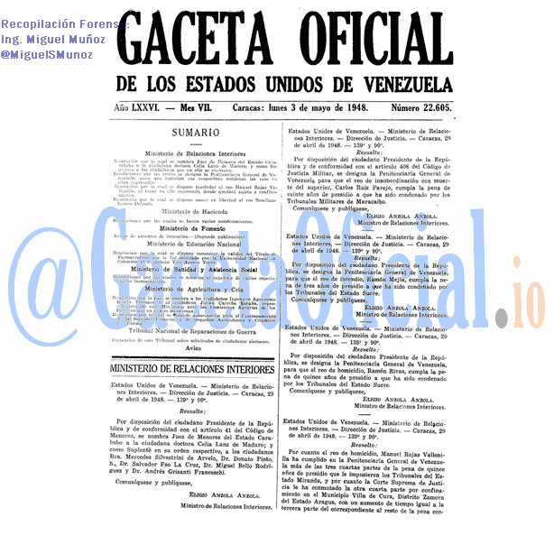 Gaceta Oficial 22605 del 3 Mayo 1948