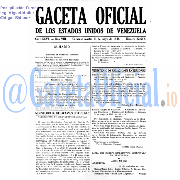 Gaceta Oficial 22612 del 11 Mayo 1948