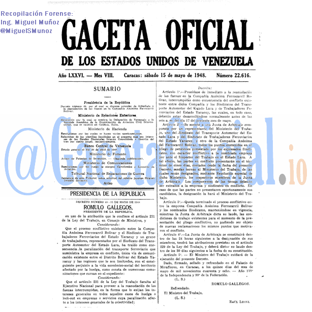 Gaceta Oficial 22616 del 15 Mayo 1948