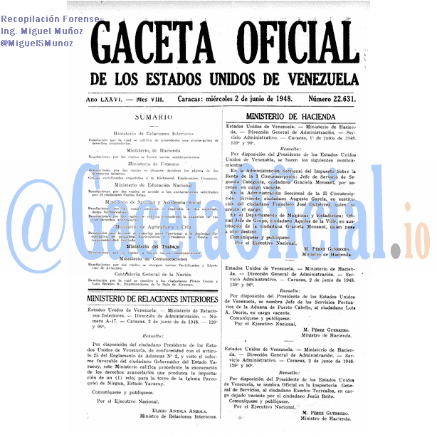 Gaceta Oficial 22631 del 2 Junio 1948