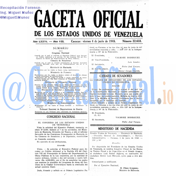 Gaceta Oficial 22633 del 4 Junio 1948