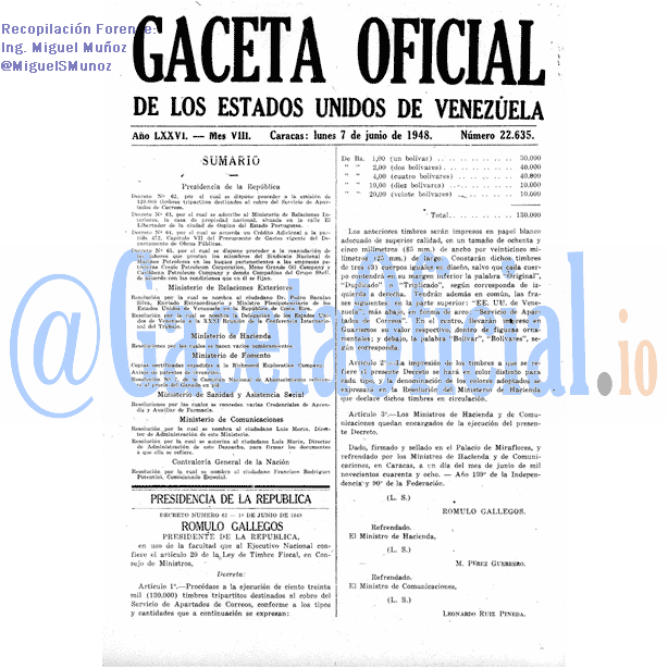 Gaceta Oficial 22635 del 7 Junio 1948