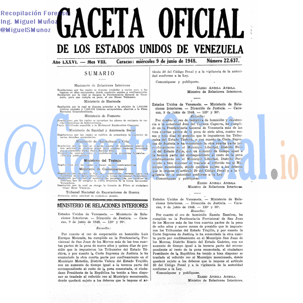 Gaceta Oficial 22637 del 9 Junio 1948