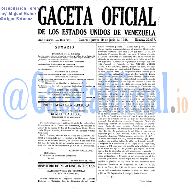 Gaceta Oficial 22638 del 10 Junio 1948