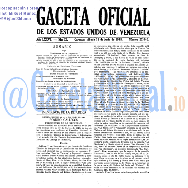 Gaceta Oficial 22640 del 12 Junio 1948