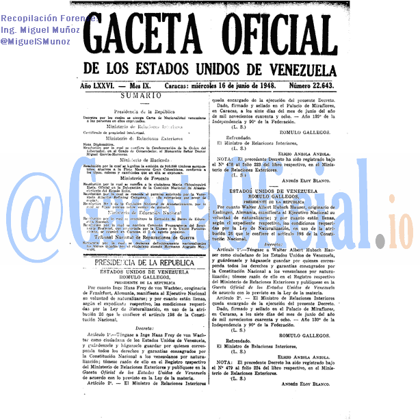 Gaceta Oficial 22643 del 16 Junio 1948