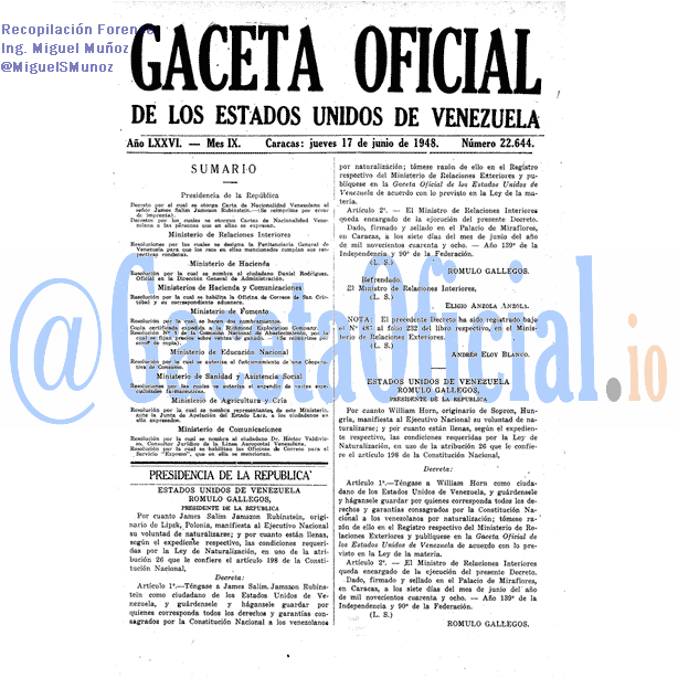 Gaceta Oficial 22644 del 17 Junio 1948