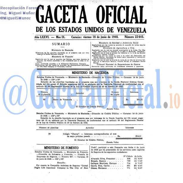 Gaceta Oficial 22645 del 18 Junio 1948