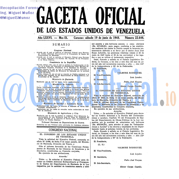 Gaceta Oficial 22646 del 19 Junio 1948